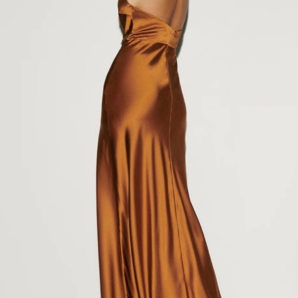 NEW Reformation Daniela Silk Maxi Deep V Dress - Copper - Picture 3 of 9